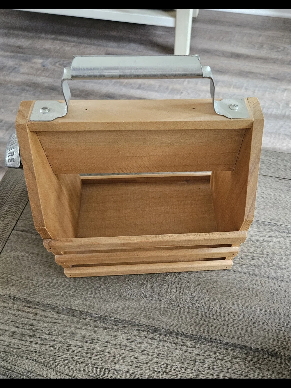 Wooden Caddy with Metal Handle and Bottle Opener - Natural Wood